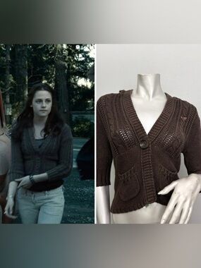 Seen On Bella Swan In Twilight Y2K Hollister Brown 3/4 Babydoll Cardigan Size M